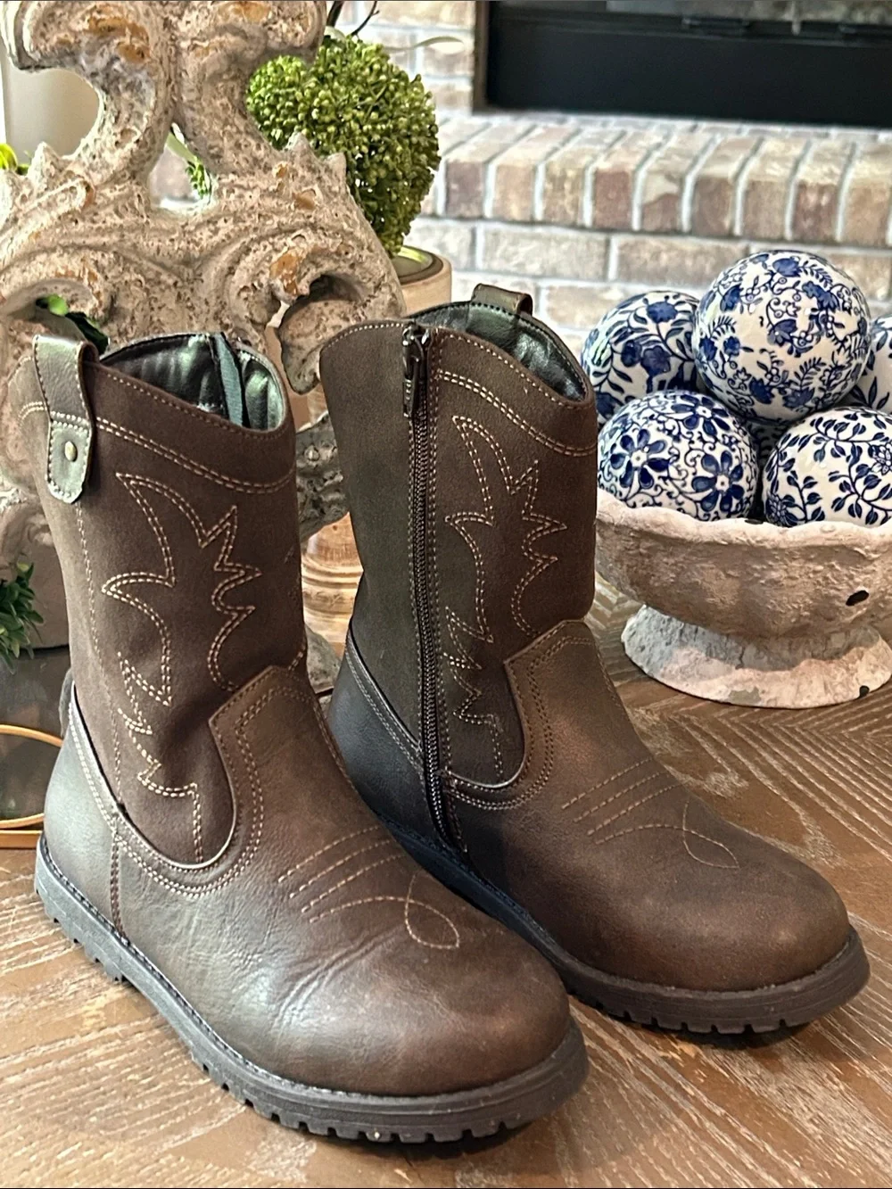 Gymboree Kids Brown Western Zip Cowboy Boots size 3